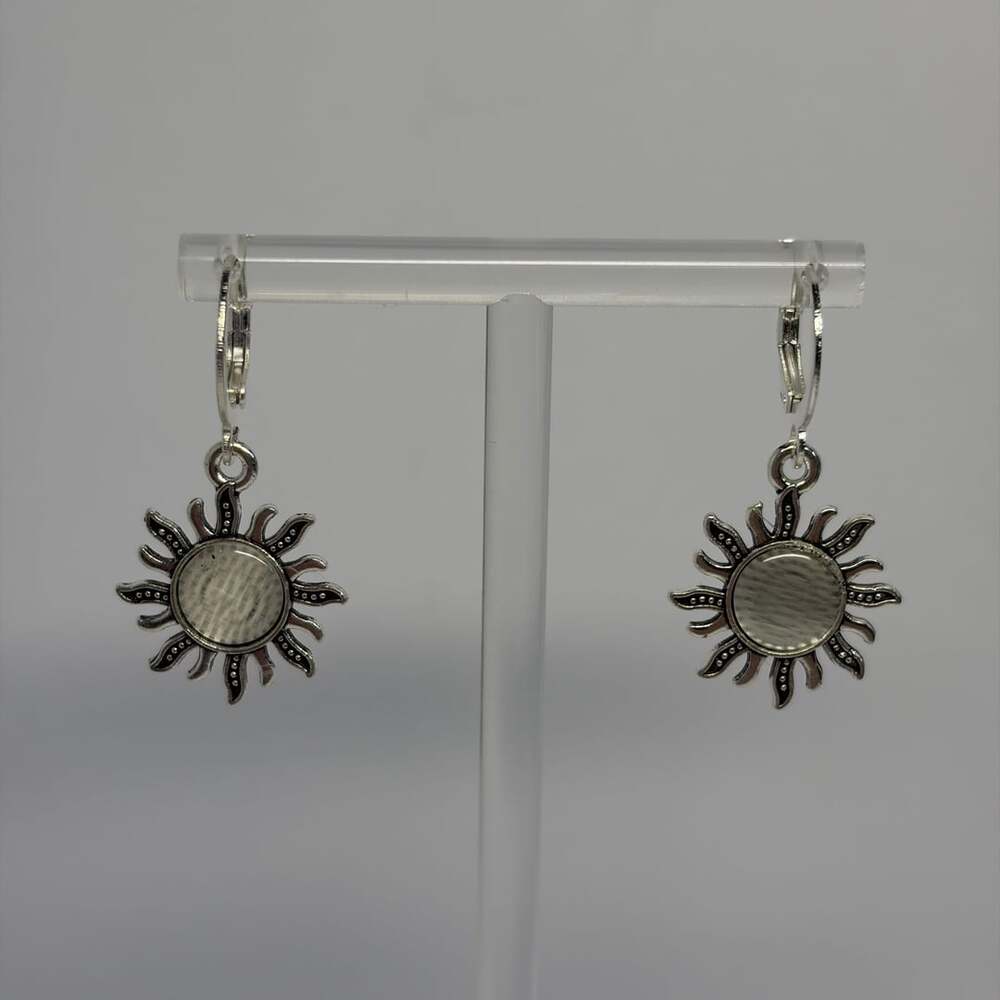 Stainless Steel Silver Tone Celestial Sun Dangle Hoop Earrings